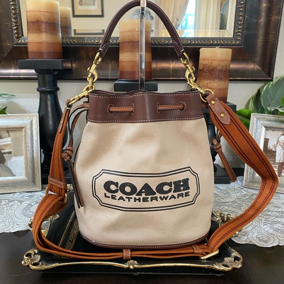 Coach Brown Canvas & Leather Field Bucket Bag with COACH badge, Medium - Picture 1 of 16